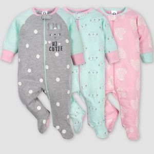 Gerber Baby Girl 3pk Sleep N' Play Pajamas- 3/6 mo